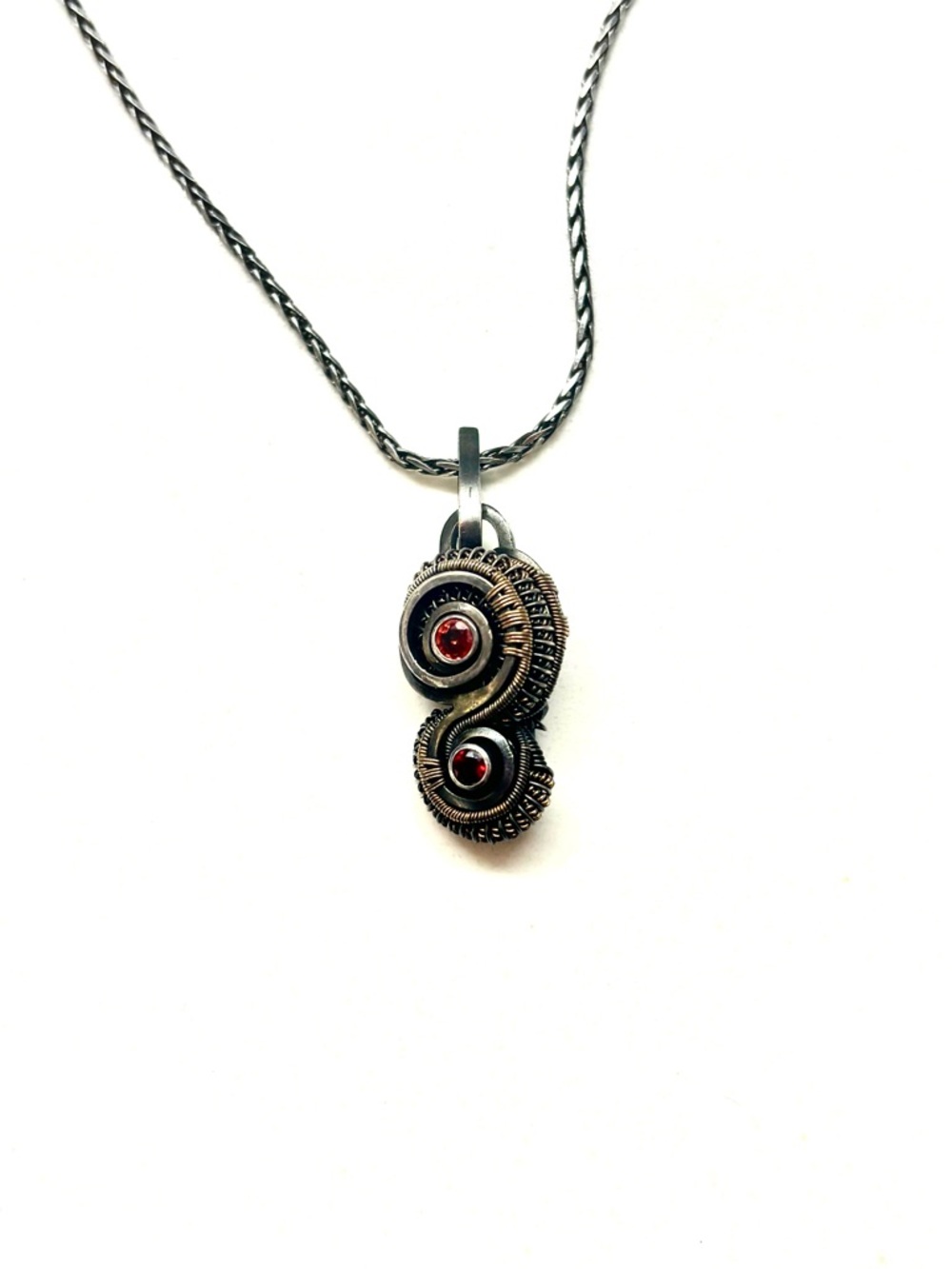Vintage-Inspired Double Spiral Wire Wrap African Ruby Pendant